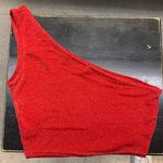 Pretty Little Thing Sparkly Red One Shoulder Crop Top Photo 0