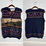 Northern Treasures Navy and Beige Cardigan Knit Sweater Deer CottageCore Sz Med Blue Photo 1