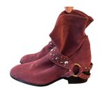 Burgundy Suede Boots Studded Slouch Moto Ankle Women's Size 7M Twiggy London EUC Red Photo 2