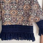 Boston Proper  Fringe Tapestry Novelty Jacket Navy Multicolor Photo 9