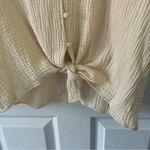 THML  cream gauzy button down up and tie front top short sleeve size large Photo 3