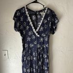 Erika Vintage 90s Floral Cottage V Neck Lace Blue Babydoll Midi Dress Photo 1