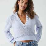 Free People NEW  Care Snowdrift Periwinkle Ice Henley Boucle Pullover Sweater Lg Photo 4