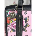Ed Hardy  Pink Logo Tattoo Skull Hearts Print Satchel Handbag Crossbody Photo 2