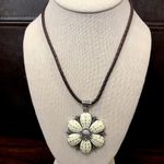 Brighton Braided Leather Necklace with Floral Multi-Texture Flower Pendant Photo 10