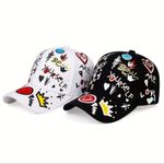 Unisex Letter Graffiti Print Snapback Baseball Cap Outdoor Adjustable Casual Hat Black Photo 1