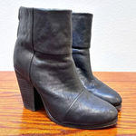 Rag and Bone  Newbury Black Leather Stacked Heel Bootie Zip Back‎ Classic Chic 37.5 Photo 0