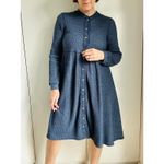 Vintage 90s Cottagecore Blue Thermal Dress Womens Medium Baby Doll Cozy Winter Photo 5