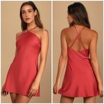 Lulus LULU’S Rooftop Party Dusty Red Satin Halter Mini Dress Photo 1