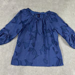 Doncaster Collection Blue Floral Ruched Sleeve Top Women's Size 10p Photo 0