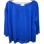 Alexis  Linen Tee Shirt Sz S Oversized Blue 3/4 Sleeve‎ Top Boat Neck Coastal Photo 0