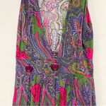 Vintage 1990s Bright Green & Pink Floral Sleeveless Deep V Neck Midi Dress Xs Photo 9