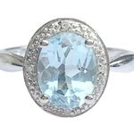 Natural Blue Aquamarine Solid 10K White Gold Diamond Engagement Halo Rin… Photo 7