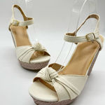 Delicious Sandal Womens 10 Cream Sue Ankle Strap Knot Espadrille Wedge Sandal Photo 0