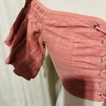 Windsor Women Coral Peasant Lace-Up Off the Shoulder Cottagecore Cropped Top L Photo 4