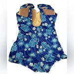 The Cove Le Vintage Blue Tropical Hawaiian Floral Striped One Piece Swimsuit Dress Photo 2