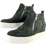 Steve Madden  Camo Platform Sneakers Green Womens 7 Wedgie Side Zippers Shoe Photo 1