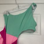 Pink Lily ‎ Green And Pink One Shoulder One Piece Swimsuit Size Medium Photo 2