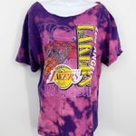 Los Angeles Lakers Custom Bleach Splatter Off The Shoulder Shirt Size Medium Purple Photo 0