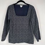 J. Crew Women's Ditsy Floral Square Neck 3/4 Sleeve Top Navy Blue Size Medium Photo 1