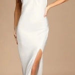 Lulus Beyond Classy White Satin Halter Midi Dress Size M Size M Photo 0