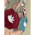 Sheer Embroidered Floral Kimono Duster S Cardigan Boho Crochet Trim Fringe Hem Tan Photo 8