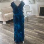 Tropical maxi wrap dress size XL ruffles cap sleeve vacation flowy Blue Photo 4