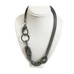 Gunmetal Gray Necklace Interlocking Metal Mesh Links Shiny Tube Beads Strand Silver Photo 3