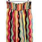 Forever 21 Wide Leg Pants Multicolor Wavy Stripe Smocked Waist Boho Festival L Photo 2