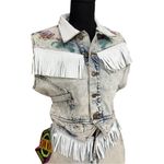 Vintage 80s Acid Wash Denim Fringe Vest & Skirt Set Western Deadstock Punk EUC Blue Size M Photo 2