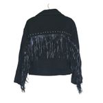 SheIn Western Fringe Black Denim Jacket Small Cowgirl Retro Biker Festival Grunge Photo 2