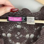 Say What? Vintage Y2K 2000 Dark Crochet V Neck Drawstring Waist Short Sleeve Top Photo 4