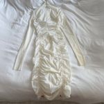 August Getty Atelier White Mesh Ruched Bodycon Long Sleeve Dress S Photo 4