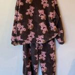 DAZY Bear Print Drop Shoulder PJ Set Pink bears brown background Size Medium Black Photo 0