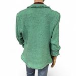 Daniel Rainn  Women’s Green Tweed Blazer Size Large Ruched 3/4 Sleeves Fringed Photo 7