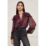 Fabienne Chapot Tina Blouse Women 44/XXL Purple Metallic Ruffle Retro Eclectic Photo 2