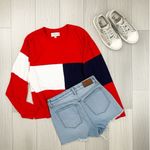 New GAZE Women’s Long Sleeve Boxy Fit Cropped Shirt Sz M Patriotic Color Block Red Size M Photo 10