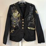 COOGI  Womens Blazer Black Embroidered Rhinestones Military Patch Gold Y2K Edgy Photo 0