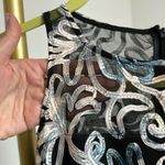 Tahari multicolor appliqué black full length gown sleeveless mesh top sz 2 Photo 6