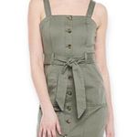 SO  Juniors Olive Green Button Front Pinafore Denim Mini Dress Photo 0
