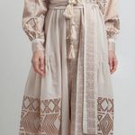 Lace Bohemian Beige Maxi Dress with Geometric Patterns Brown Photo 0