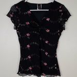 Wrapper  Y2K Black Floral Mesh Juniors Top XL Goth Fairycore Festival small Photo 0