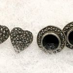 Onyx Vintage Marcasite & Heart Shaped Sterling Studs Photo 9