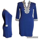Charter Club Womens Ottoman Sheath Dress Pullover Knit Blue Gold Petite Large Photo 1