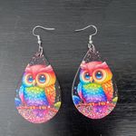 Lovely Owl Design Waterdrop Colorful Wooden Drop Ear Dangle‎ Jewelry Photo 7