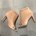 Loeffler Randall Sloane Perforated Suede Peep Toe Heeled Booties in Shell 8 Photo 1