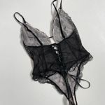 Victoria's Secret Body Suit Nighty Thong Lace Plunge Neck Corset Lace Up Black Photo 6