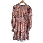 O.P.T. Boho‎ Floral Metallic Long Sleeve XS Mini Dress Pink Photo 3