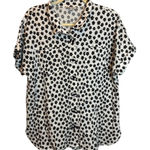 John Mark  Blouse Women's Size Large Floral Short‎ Sleeve Office Black White Photo 0
