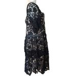 Boohoo Little Black Dress Lace Overlay Cream Lining Knee Ruffles Layered SZ 14 Photo 8